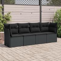 4-delige Loungeset met kussens poly rattan zwart - thumbnail