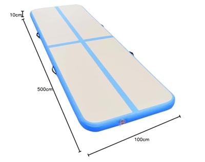 Gymnastiekmat met pomp opblaasbaar 500x100x10 cm PVC blauw - thumbnail