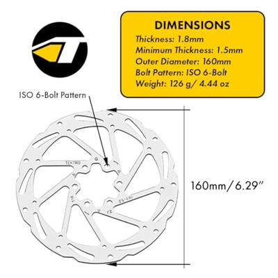 Tektro schijfrem rotor tr180-45 ø180x2,3mm, 6-bouts, zilver