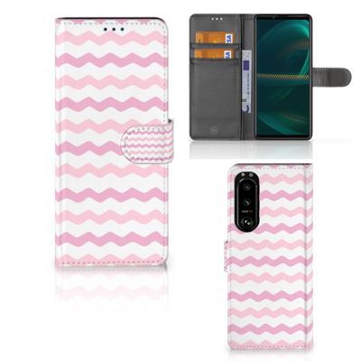 Sony Xperia 5III | Telefoon Hoesje | Waves Roze | Portemonnee hoesje Sony Xperia 5III | Telefoon Hoesje | Waves Roze | Portemonnee hoesje