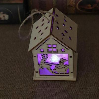 Kerst lichtgevende houten huis kerstboom decoraties opknoping ornamenten DIY cadeau venster decoratie stijl: kleine trekken Santa Claus