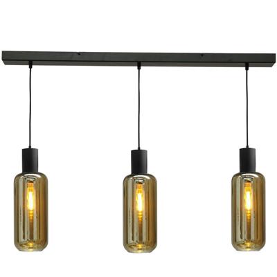 Masterlight Zwarte hanglamp eetkamerBounty 3-lichts cilindrisch glas - 2471-05-05-100-3-5