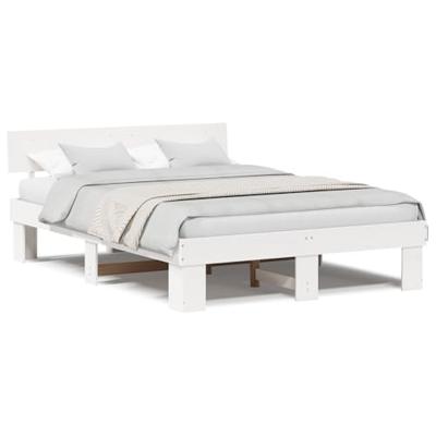 Bedframe met hoofdeinde Wit 150 x 200 cm Massief grenenhout Bedframe met hoofdeinde Wit 150 x 200 cm Massief grenenhout