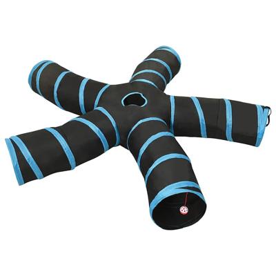 VidaXL Kattentunnel 5-voudig 25 cm polyester zwart en blauw VidaXL Kattentunnel 5-voudig 25 cm polyester zwart en blauw