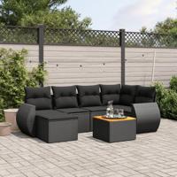 7-delige Loungeset met kussens poly rattan zwart - thumbnail
