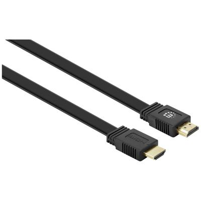 Manhattan 355599 HDMI-kabel HDMI Aansluitkabel HDMI-A-stekker, HDMI-A-stekker 0.50 m Zwart 4K UHD, Afgeschermd (dubbel), Plat, Platte uitvoering