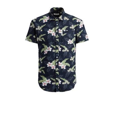 JACK & JONES ESSENTIALS gebloemd slim fit overhemd Jack blauw