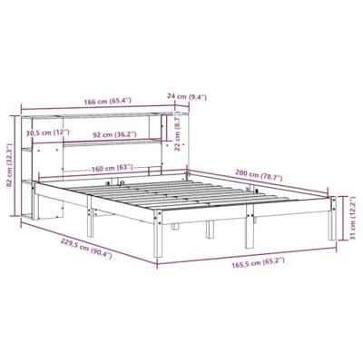 Bed met boekenkast zonder matras grenenhout wasbruin 160x200 cm