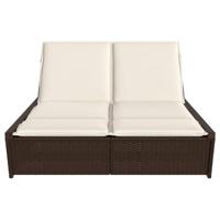 Ligbed 2-persoons met kussens poly rattan bruin - thumbnail