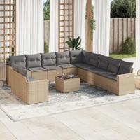 12-delige Loungeset met kussens poly rattan beige - thumbnail