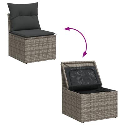 5-delige Loungeset met kussens poly rattan grijs - thumbnail