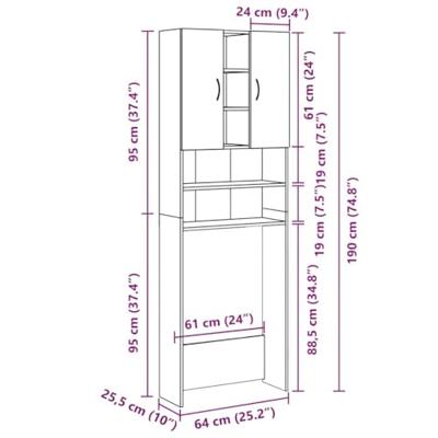 VidaXL Wasmachinekast 64x25,5x190 cm betongrijs