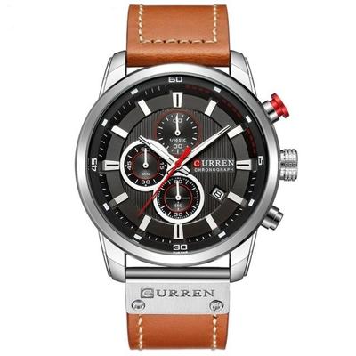CURREN M8291 Chronograph horloges casual lederen horloge voor mannen (wit geval zwart gezicht)