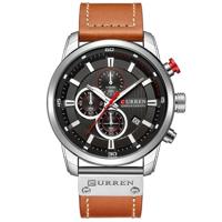 CURREN M8291 Chronograph horloges casual lederen horloge voor mannen (wit geval zwart gezicht) - thumbnail