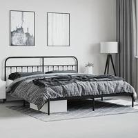 Bedframe met hoofdbord metaal zwart 193x203 cm - thumbnail