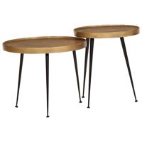 Salontafel 2 stuks Gouden bewerkt hout - thumbnail