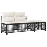 3-delige Loungeset met kussens poly rattan zwart - thumbnail