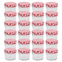 VidaXL Jampotten met wit met rode deksels 24 st 110 ml glas - thumbnail