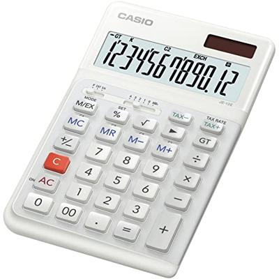 Casio JE-12E-WE Bureaurekenmachine Wit Aantal displayposities: 12 werkt op batterijen, werkt op zonne-energie (b x h x d) 111 x 178 x 24 mm