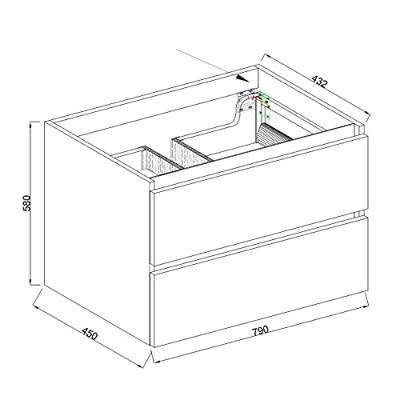 Wiesbaden Marmaris losse onderkast + 2 laden mat zwart 80 cm