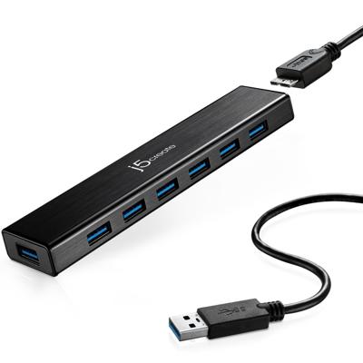 j5create 7-poorts USB 3.0 Data Hub met 1m verlengkabel [20W voeding meegeleverd] voor Mac, MacBook, Windows, Laptop, Surface, XPS, PC (JUH377)