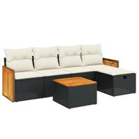 6-delige Loungeset met kussens poly rattan zwart - thumbnail