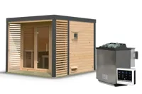 Karibu | Ares 3 Buitensauna | Onbehandeld-Antraciet | Biokachel 9 kW Externe Bediening - thumbnail