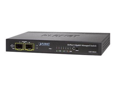 PLANET Managed Desktop Switch 8-Port 10/100/1000Mbps + 2-Port 100/1000X SFP Port 8 ondersteunt PoE In