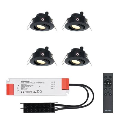 Set met 4 Sienna 12V inbouwspots - 3 Watt 200 lumen - 2700K warm wit - Zwart - IP44 waterdicht - kantelbaar - verandaspots - met afstandsbediening Set met 4 Sienna 12V inbouwspots - 3 Watt 200 lumen - 2700K warm wit - Zwart - IP44 waterdicht - kantelbaar - verandaspots - met afstandsbediening