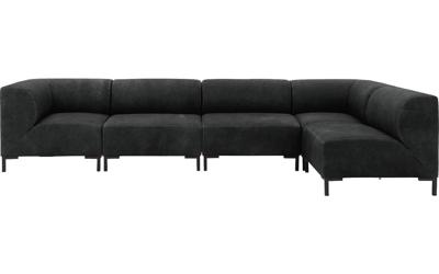 Goossens Excellent Hoekbank Marshall zwart, leer, 1,5-zits, urban industrieel