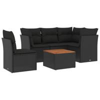 6-delige Loungeset met kussens poly rattan zwart - thumbnail