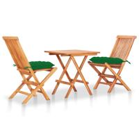 3-delige Bistroset met groene kussens massief teakhout - thumbnail