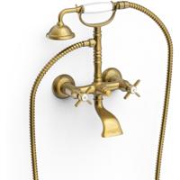 Douchemengkraan Tres Clasic 2 Kruisgreep Incl Handdouche met Steun Verouderd Messing - thumbnail