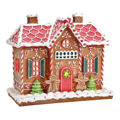 LED-peperkoekhuisje van poly, bont (B/H/D) 30x26x16cm (excl. 2xAAA)