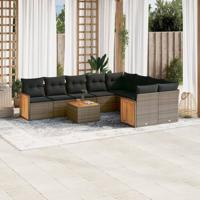 9-delige Loungeset met kussens poly rattan grijs - thumbnail