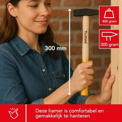 Toolland hamer met houten handgreep, 300 g