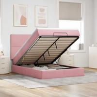 Ottoman bed met matrassen 140x200cm fluweel roze - thumbnail