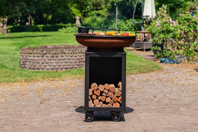 RJRoyal Living Hermano XXL Base Black top Corten barbecue incl. hoes en houtopslag Ø80cm- - Cortenstaal- RJRoyal Living