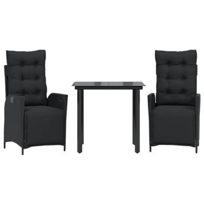 3-delige Tuinset met kussens poly rattan zwart