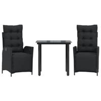 3-delige Tuinset met kussens poly rattan zwart - thumbnail