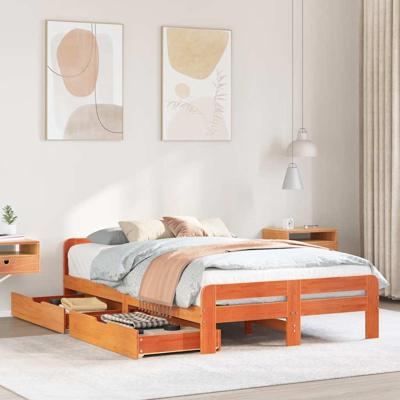 Bedframe zonder matras massief grenenhout wasbruin 135x190 cm
