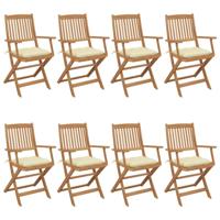 Tuinstoelen 8 st inklapbaar met kussens massief acaciahout - thumbnail
