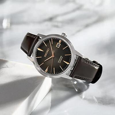 Seiko SRPJ17J1 Horloge Presage Automaat staal-leder zilverkleurig-bruin 39,5 mm