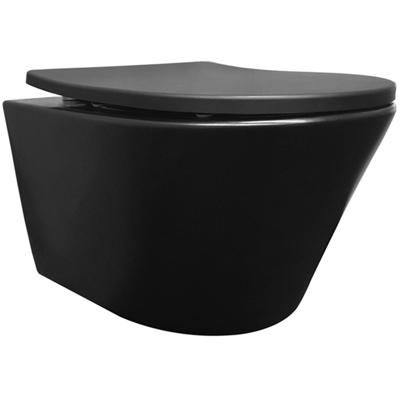 Wiesbaden Vesta Wandcloset Rimless met Shade Slim Toiletzitting - Softclose en Quick Release - Mat Zwart