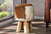 Design kruk HIDE 45cm bruin wit met geitenleer en teak - 35441 - thumbnail