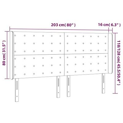 Hoofdbord LED 203x16x118/128 cm stof lichtgrijs