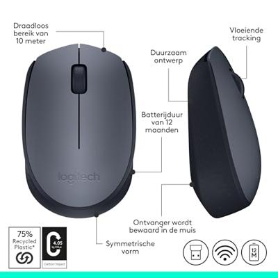 Logitech M170 Muis Radiografisch Optisch Grijs, Zwart 3 Toetsen 1000 dpi Logitech M170 Muis Radiografisch Optisch Grijs, Zwart 3 Toetsen 1000 dpi