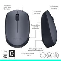 Logitech M170 Muis Radiografisch Optisch Grijs, Zwart 3 Toetsen 1000 dpi - thumbnail