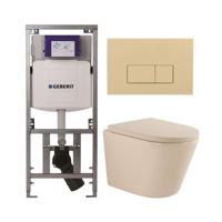 QeramiQ Dely Toiletset - 36.3x51.7cm - diepspoel - rimless - Geberit UP320 inbouwreservoir - softclose toilet zitting 35 mm - bedieningsplaat beige - rechthoekige knoppen - mat beige SW1000764/SW1000771/0701131/SW1102366 - thumbnail