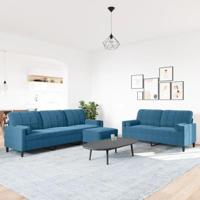 3-delige Loungeset met kussens en bolsters fluweel blauw - thumbnail